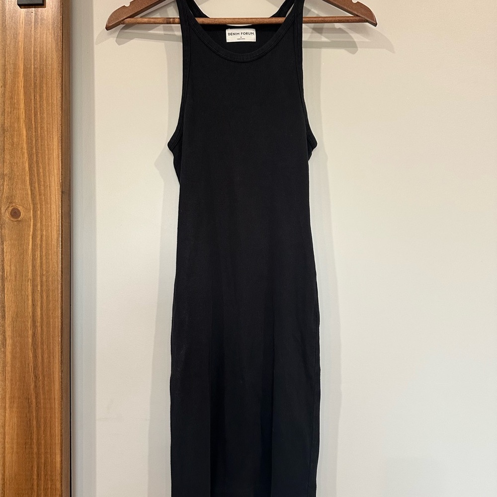 Denim Forum Black Ribbed Halter Midi Dress